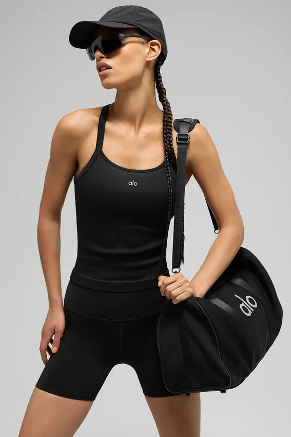 Canotta con reggiseno integrato a maniche lunghe Favorite senza cuciture a costine - Nero
