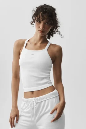 Canotta con reggiseno integrato a maniche lunghe senza cuciture a costine Favorite - Bianco