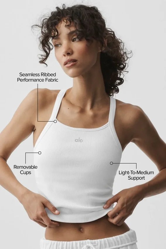 Canotta con reggiseno integrato a maniche lunghe senza cuciture a costine Favorite - Bianco