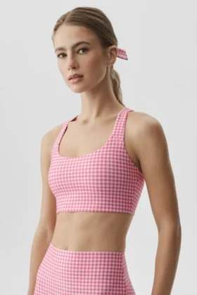 Canotta con reggiseno integrato Airlift a quadretti - Rosa Paradiso a quadretti