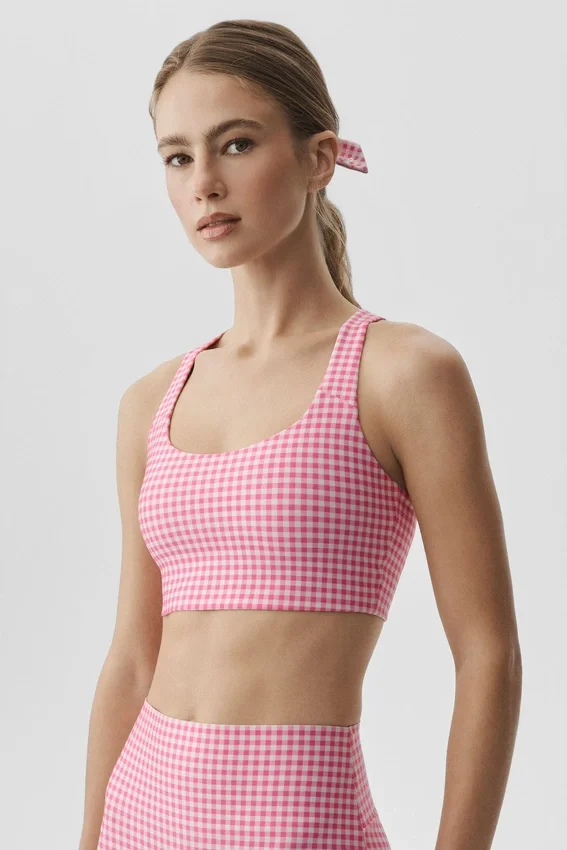 Canotta con reggiseno integrato Airlift a quadretti - Rosa Paradiso a quadretti
