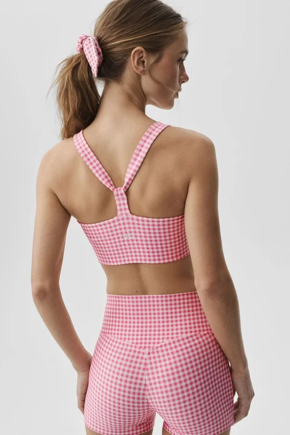Canotta con reggiseno integrato Airlift a quadretti - Rosa Paradiso a quadretti