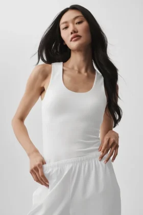 Canotta con reggiseno integrato Alo Softsculpt No Nonsense - Bianco