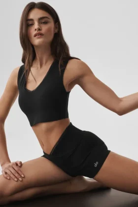 Canotta con reggiseno integrato Alosoft Affection con scollo a V - Nero