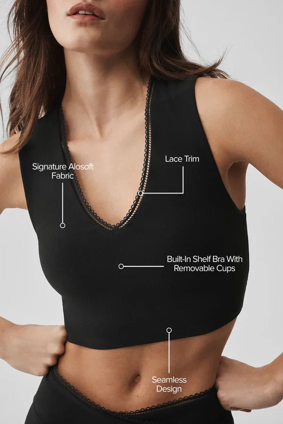 Canotta con reggiseno integrato Alosoft Affection con scollo a V - Nero