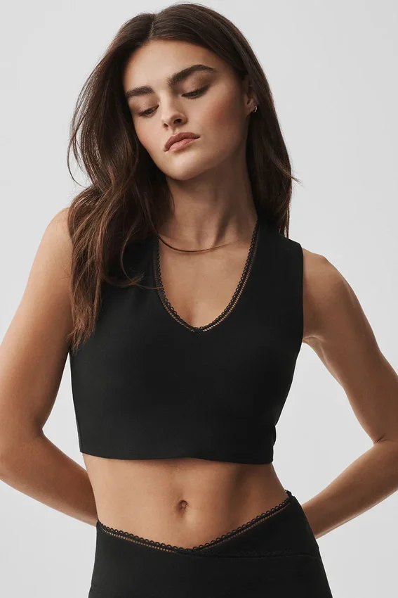 Canotta con reggiseno integrato Alosoft Affection con scollo a V - Nero