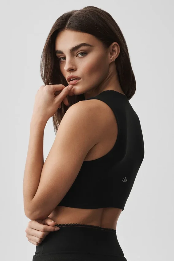 Canotta con reggiseno integrato Alosoft Affection con scollo a V - Nero