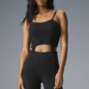 Canotta con spalline a giarrettiera in maglia denim - Nero/Antracite