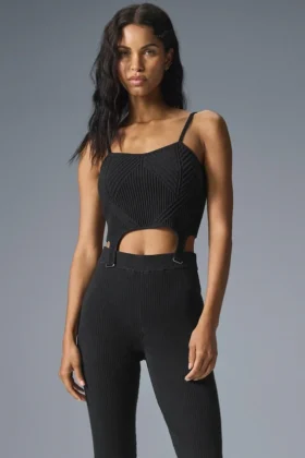 Canotta con spalline a giarrettiera in maglia denim - Nero/Antracite
