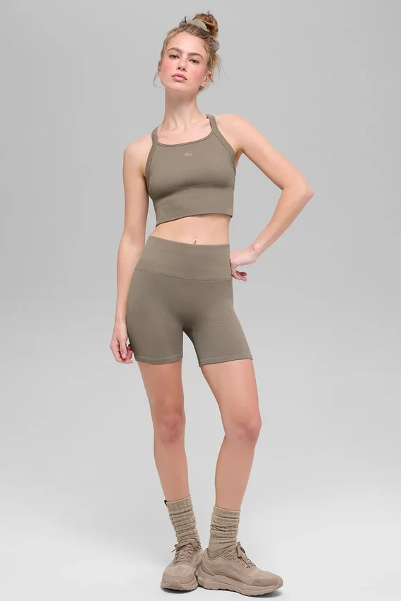 Canotta reggiseno Favorite a costine senza cuciture - Cacao chiaro