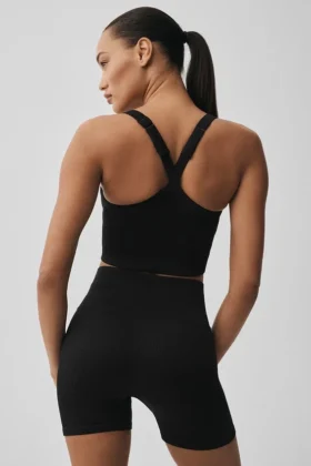 Canotta reggiseno Favorite senza cuciture a coste – Nero