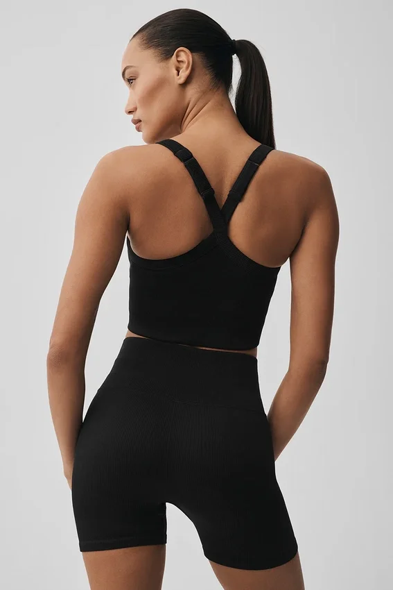 Canotta reggiseno Favorite senza cuciture a coste - Nero