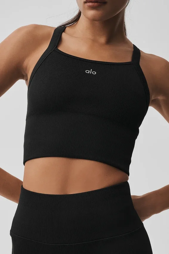 Canotta reggiseno Favorite senza cuciture a coste - Nero