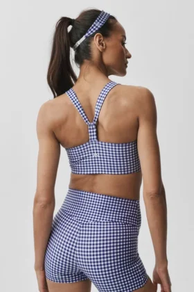 Canotte avec soutien-gorge intégré Airlift Gingham Sleek – Gingham bleu navy