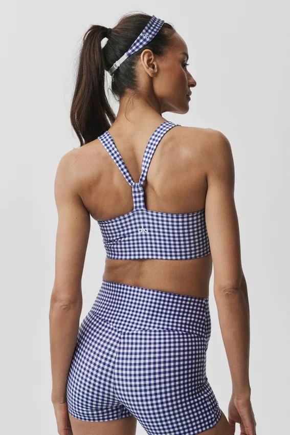 Canotte avec soutien-gorge intégré Airlift Gingham Sleek - Gingham bleu navy