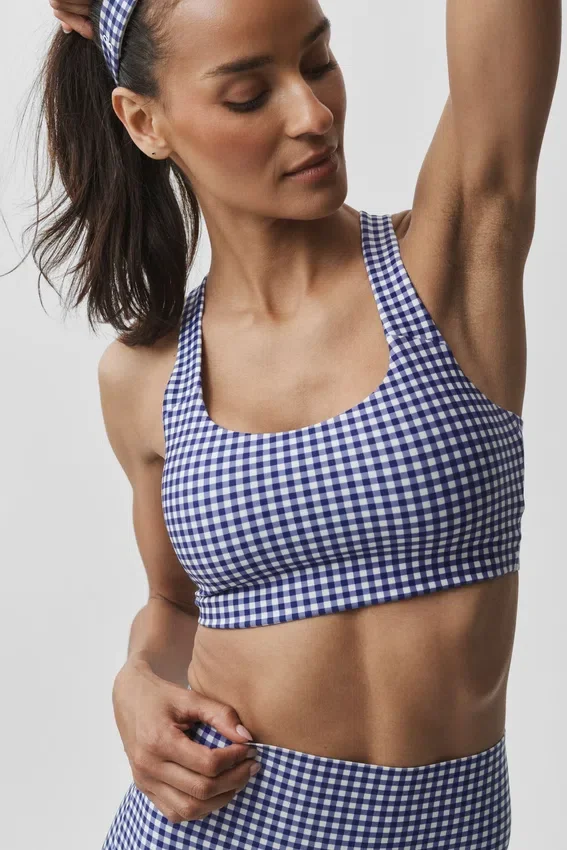 Canotte avec soutien-gorge intégré Airlift Gingham Sleek - Gingham bleu navy