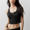 Canotte Henley en modal à coste - Noir