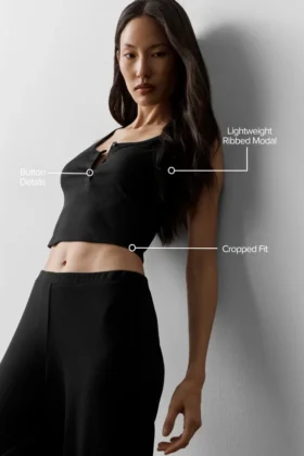 Canotte Henley en modal à coste – Noir