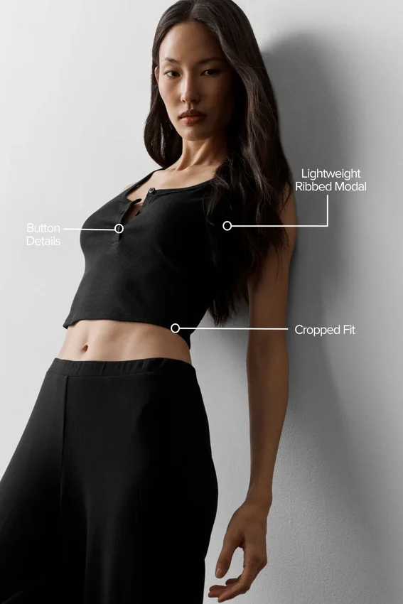 Canotte Henley en modal à coste - Noir