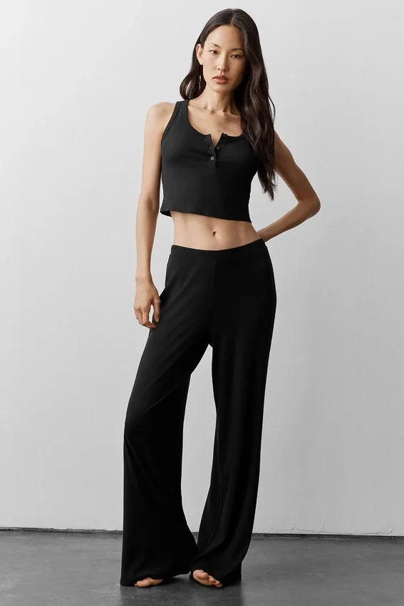 Canotte Henley en modal à coste - Noir