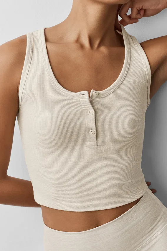 Canotte Henley en modal à coste - Oatmeal Heather