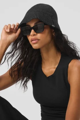 Cappello a cloche in maglia denim - Nero/Antracite
