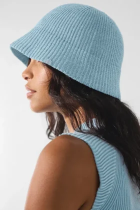 Cappello a cloche in maglia di denim – Blu celeste/Blu celeste scuro