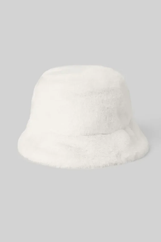 Cappello a secchiello in pelliccia sintetica - Avorio