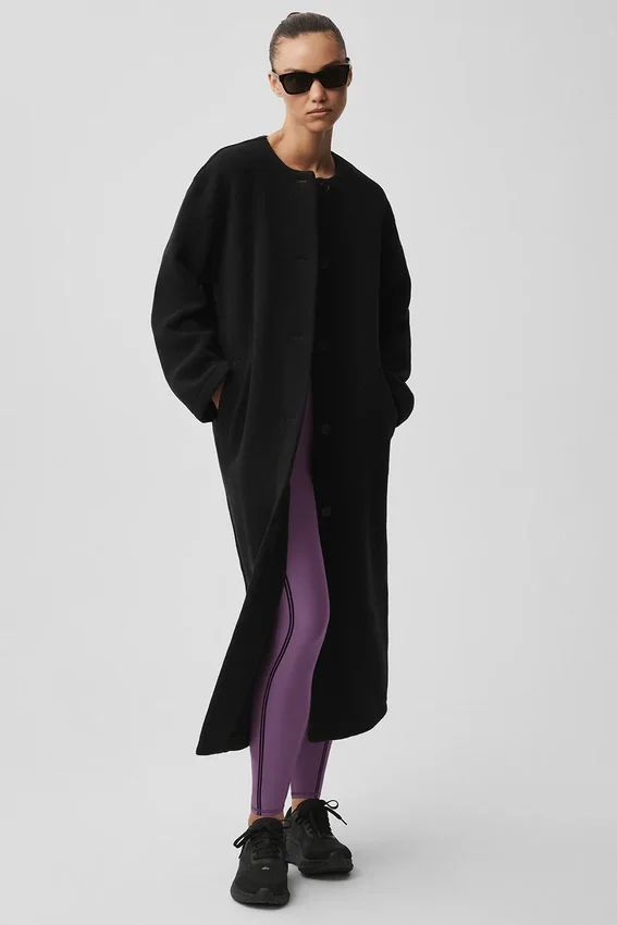 Cappotto lungo City Girl in lana double face - Nero