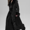 Cappotto lungo con bordi in pelliccia sintetica - Nero