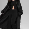 Cappotto lungo con bordi in pelliccia sintetica - Nero