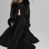 Cappotto lungo con bordi in pelliccia sintetica - Nero