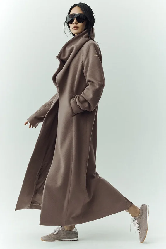 Cappotto lungo Nightfall in misto lana - Grigio cacao alpino melange