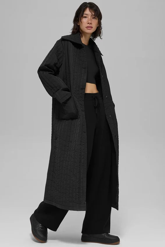 Cappotto lungo trapuntato Skyline - Nero
