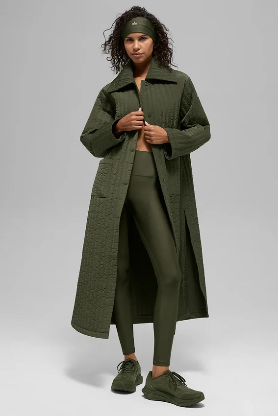 Cappotto lungo trapuntato Skyline - Verde oliva