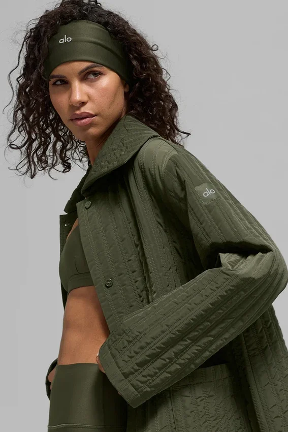 Cappotto lungo trapuntato Skyline - Verde oliva