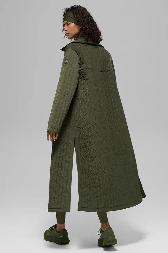 Cappotto lungo trapuntato Skyline - Verde oliva
