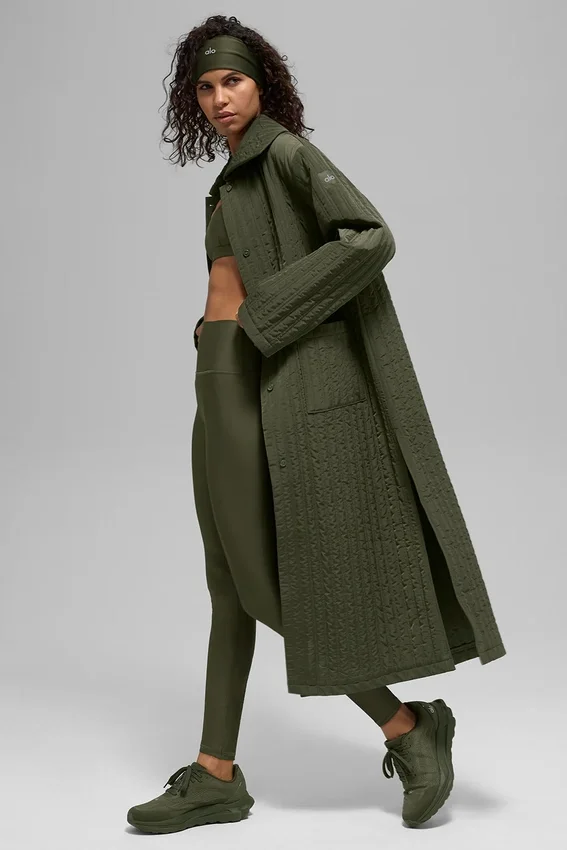 Cappotto lungo trapuntato Skyline - Verde oliva