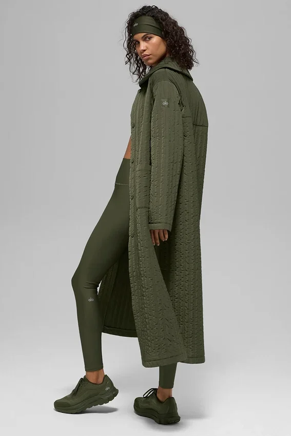 Cappotto lungo trapuntato Skyline - Verde oliva