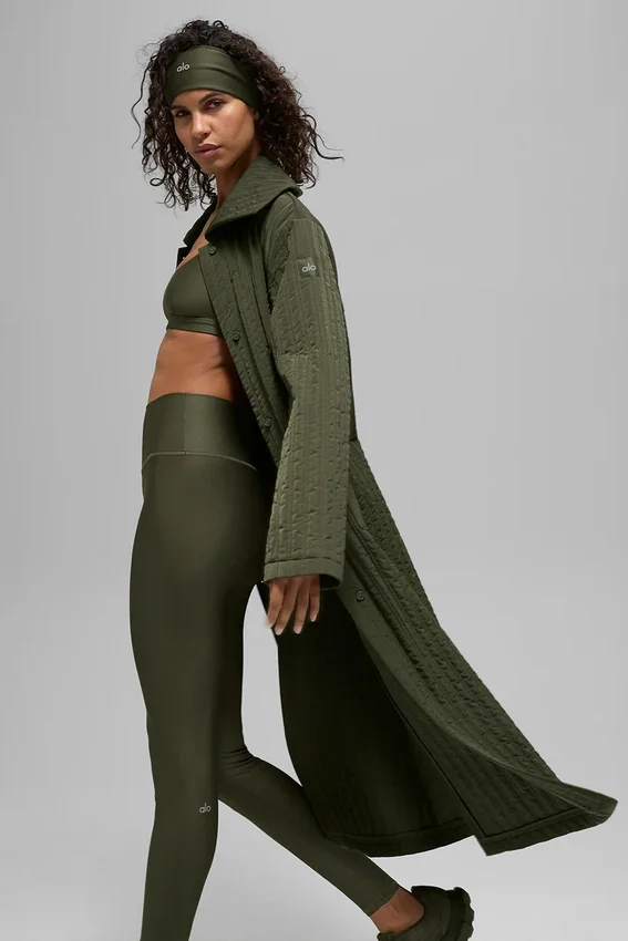 Cappotto lungo trapuntato Skyline - Verde oliva