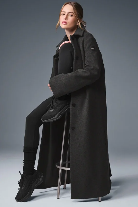 Cappotto lungo Wool Metro - Grigio melange scuro