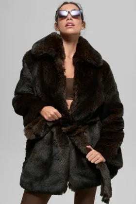 Cappotto Starstruck in pelliccia sintetica - Marrone mezzanotte/Nero