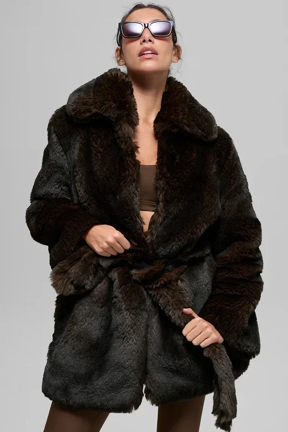 Cappotto Starstruck in pelliccia sintetica - Marrone mezzanotte/Nero
