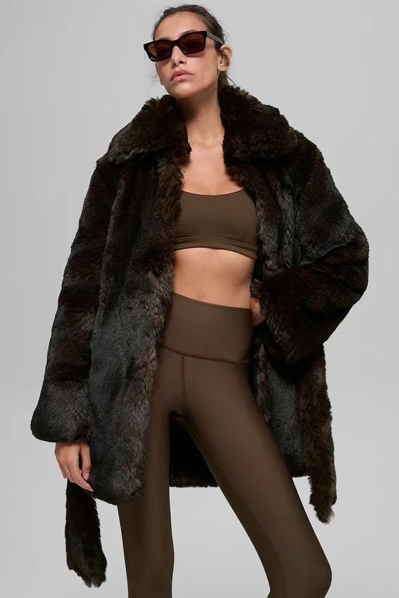 Cappotto Starstruck in pelliccia sintetica - Marrone mezzanotte/Nero