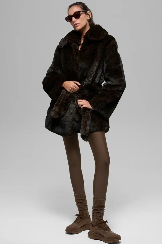 Cappotto Starstruck in pelliccia sintetica - Marrone mezzanotte/Nero