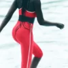 Capri High-Waist Airlift super aderenti con dettagli a contrasto - Rosso caramella/Bianco