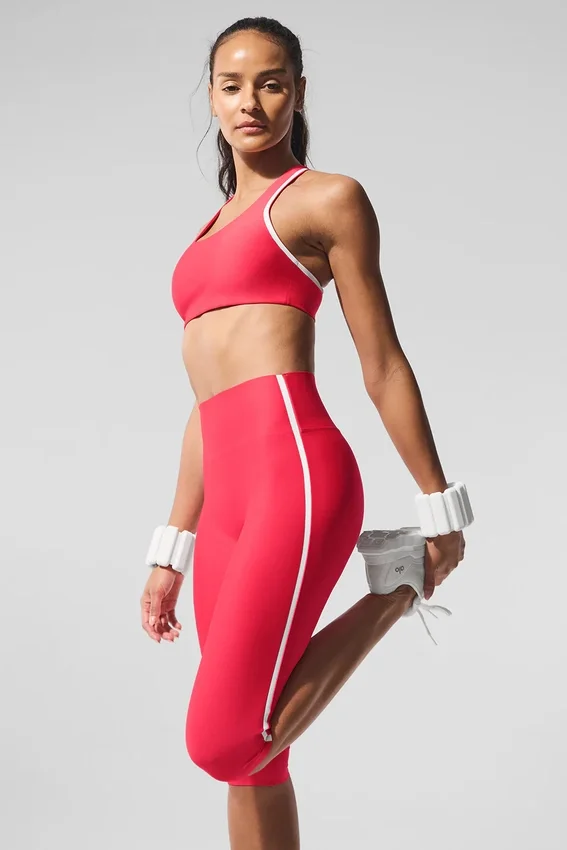 Capri High-Waist Airlift super aderenti con dettagli a contrasto - Rosso caramella/Bianco
