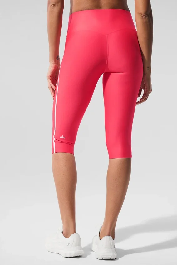 Capri High-Waist Airlift super aderenti con dettagli a contrasto - Rosso caramella/Bianco
