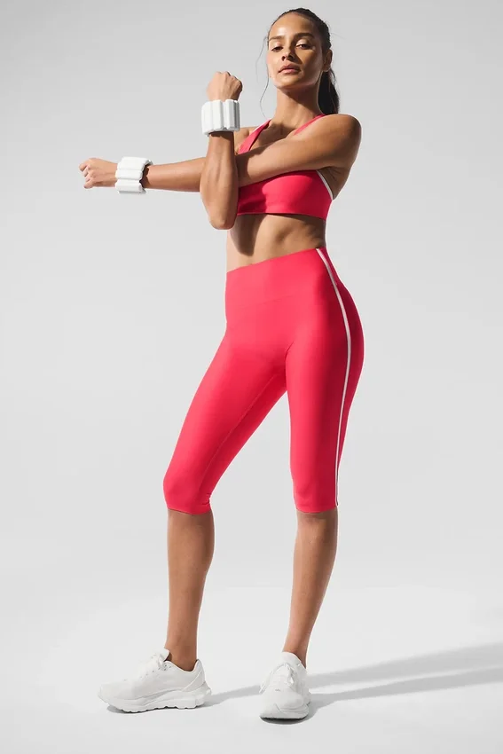 Capri High-Waist Airlift super aderenti con dettagli a contrasto - Rosso caramella/Bianco