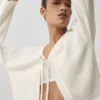 Cardigan con collo a cravatta New Class in misto lana e cashmere - Avorio